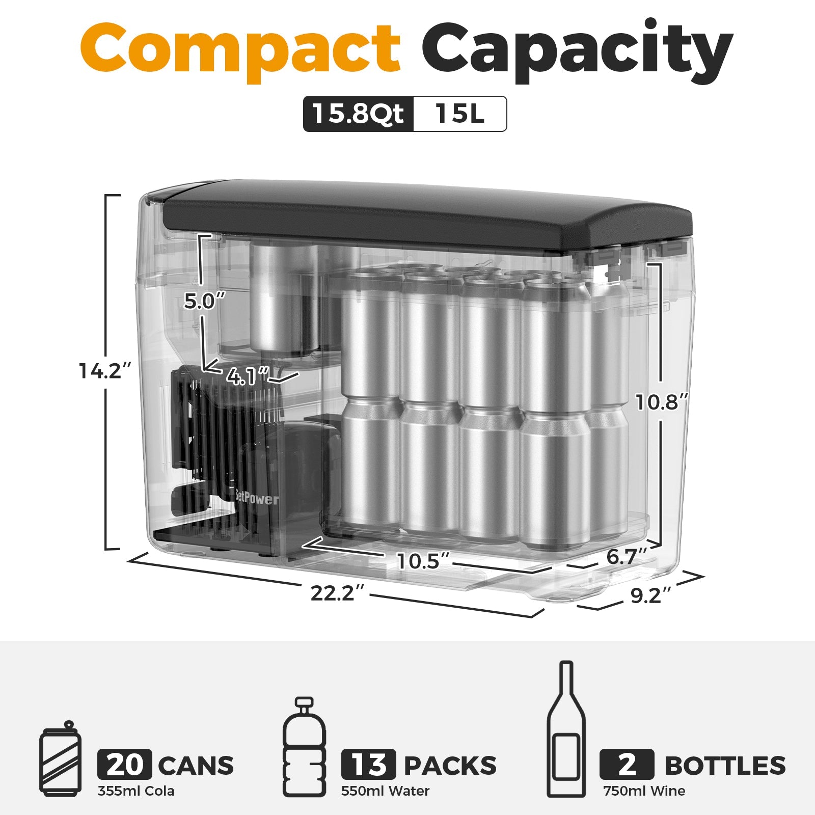 Setpower AB16 12V Car Fridge Automotive Refrigerator 16Qt with Battery Setpower