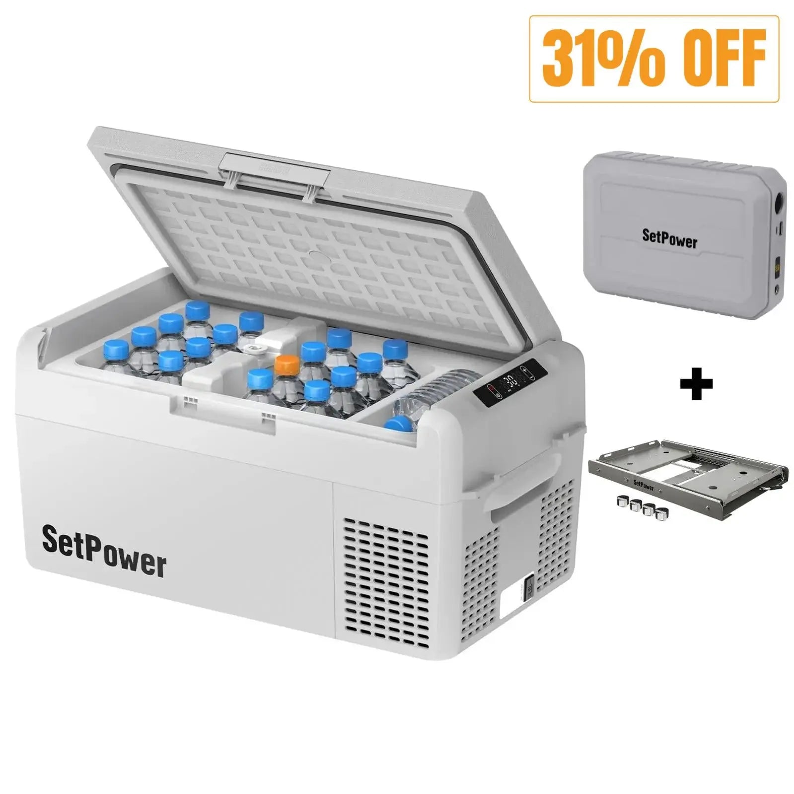 Setpower RF20 Electric Cooler 12 Volt Fridge Freezer Bundle for Tesla Setpower