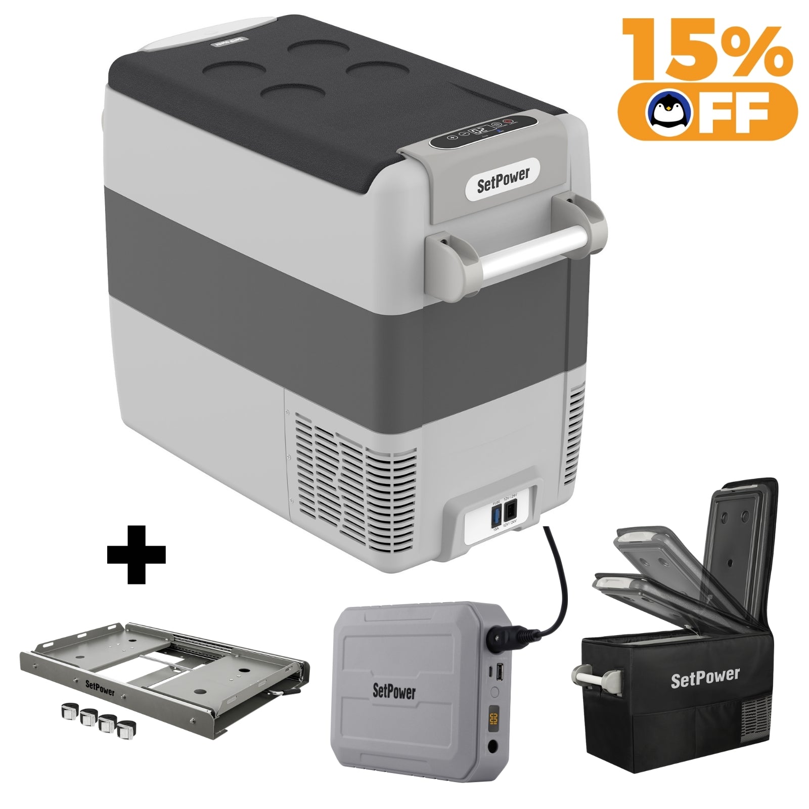 Setpower AJ50 12 Volt Cooler Car Cooler for Semi Heavy-Duty Truck 53Qt Setpower