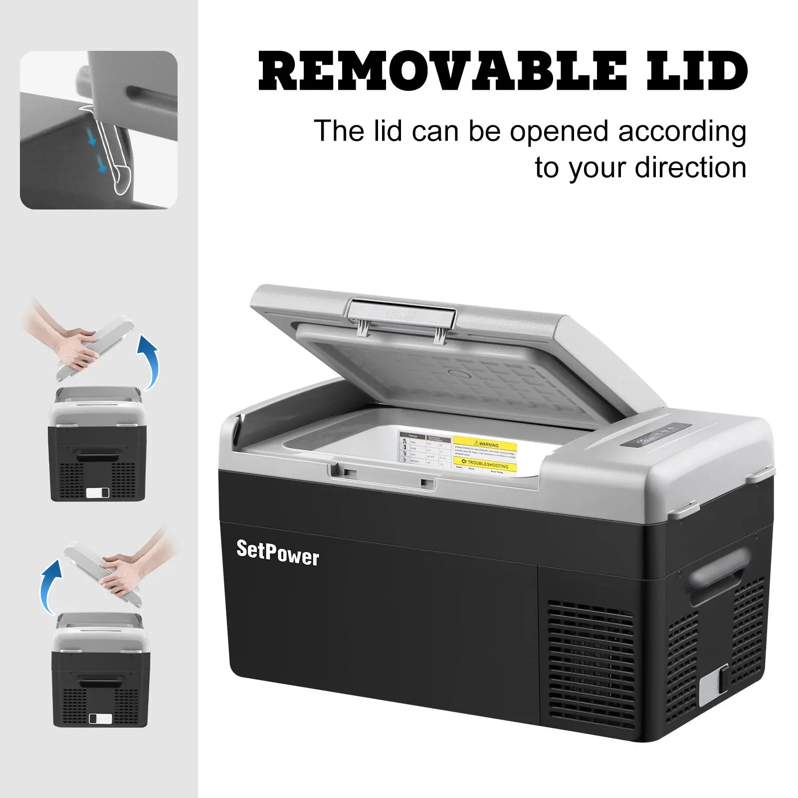 Small 12V Fridge Freezer Plug in Car Cooler Battery Powered Cooler | Setpower Fridge 21 Quart FC20 with Removable Lid