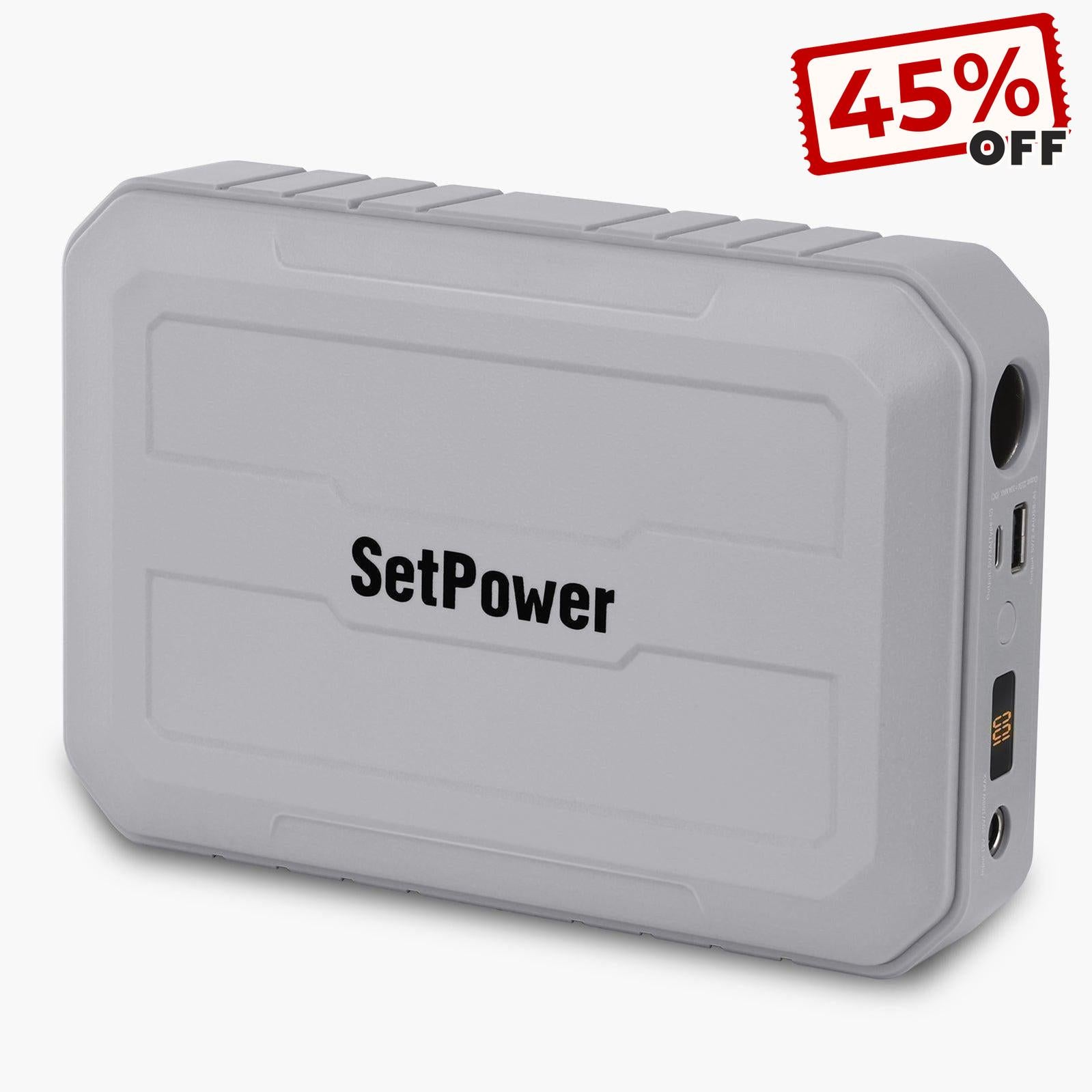 SetPower power bank with charging ports on a white background