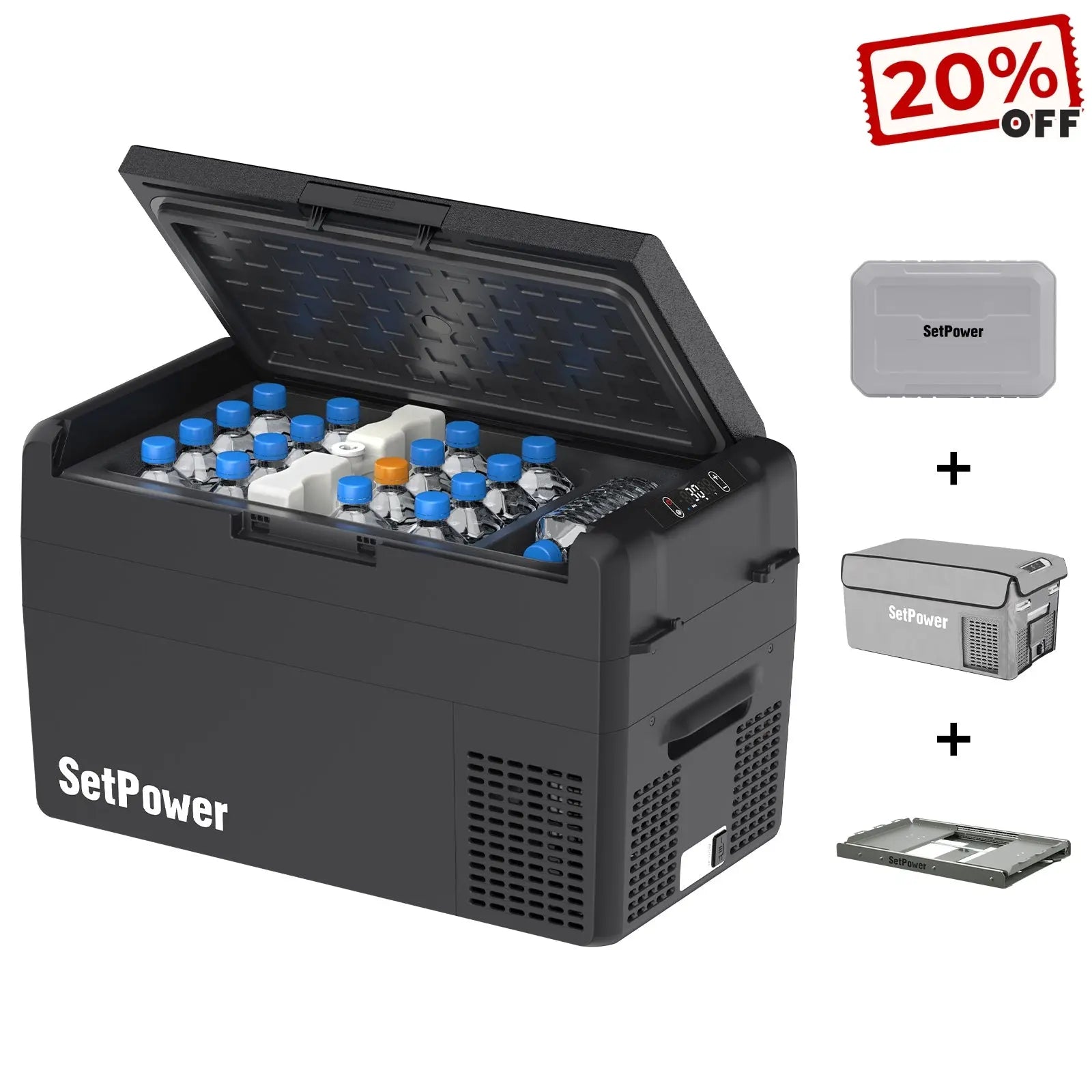 Setpower RF20 RF25 Electric Cooler 12V Fridge with Slide Cover Battery Setpower