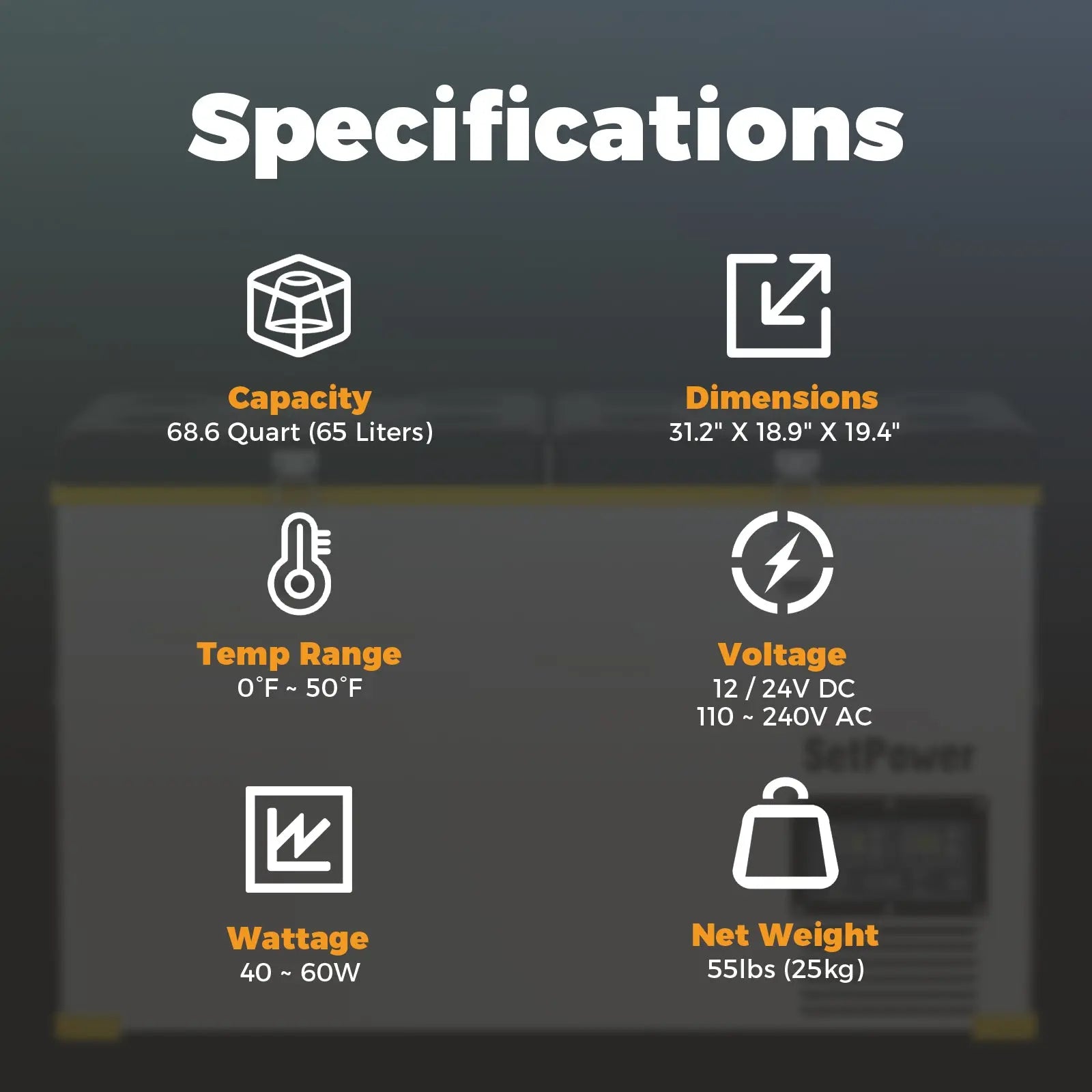 SetPower RV65D 12 Volt Electric Refrigerator 68.6Qt Ice Cooler For Truck RV Setpower