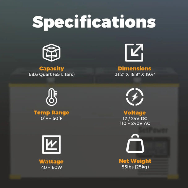 SetPower RV65D 12 Volt Electric Refrigerator 68.6Qt Ice Cooler For Truck RV Setpower