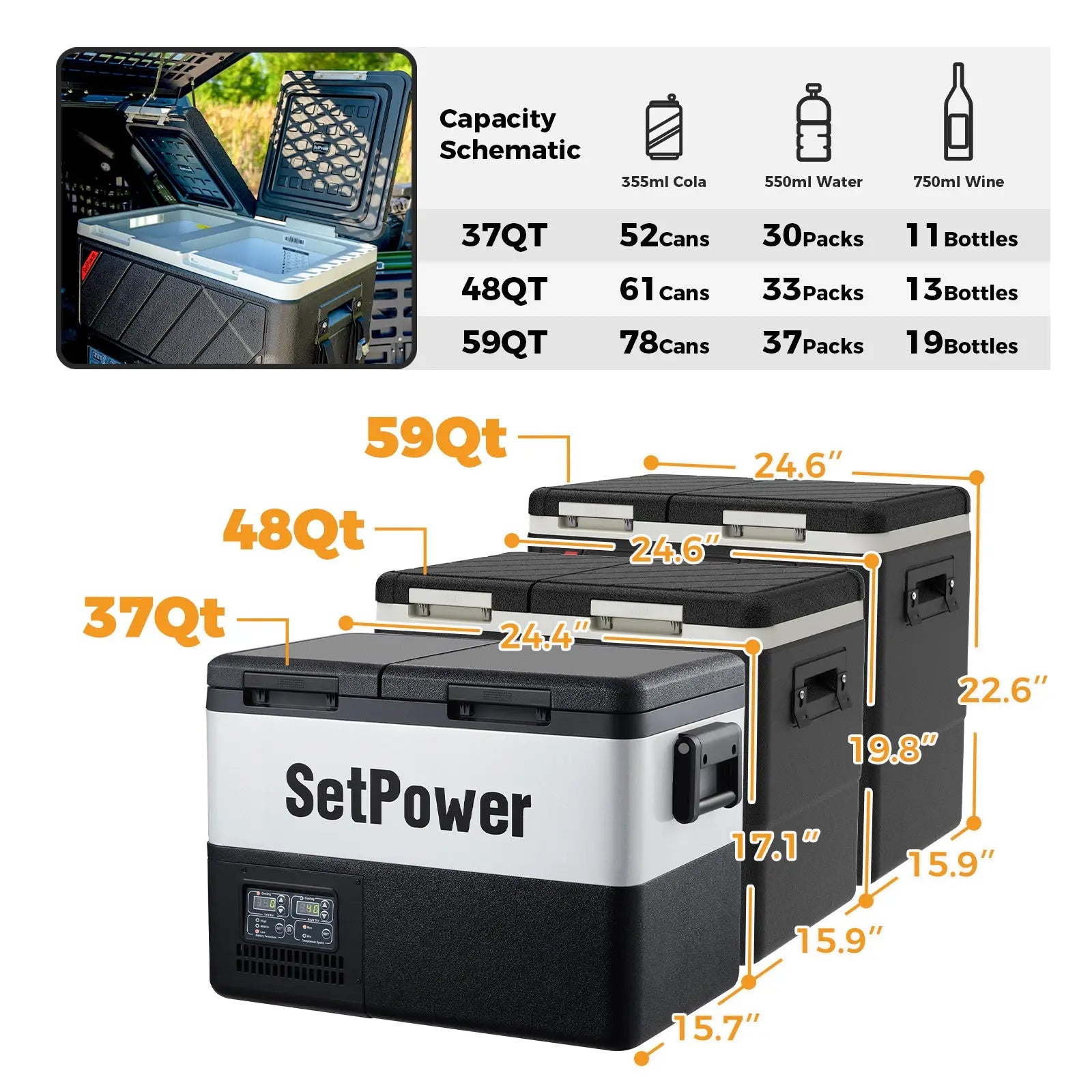 Setpower DT45 Portable Refrigerator Freezer 12V Freezer for Car 48Qt Setpower