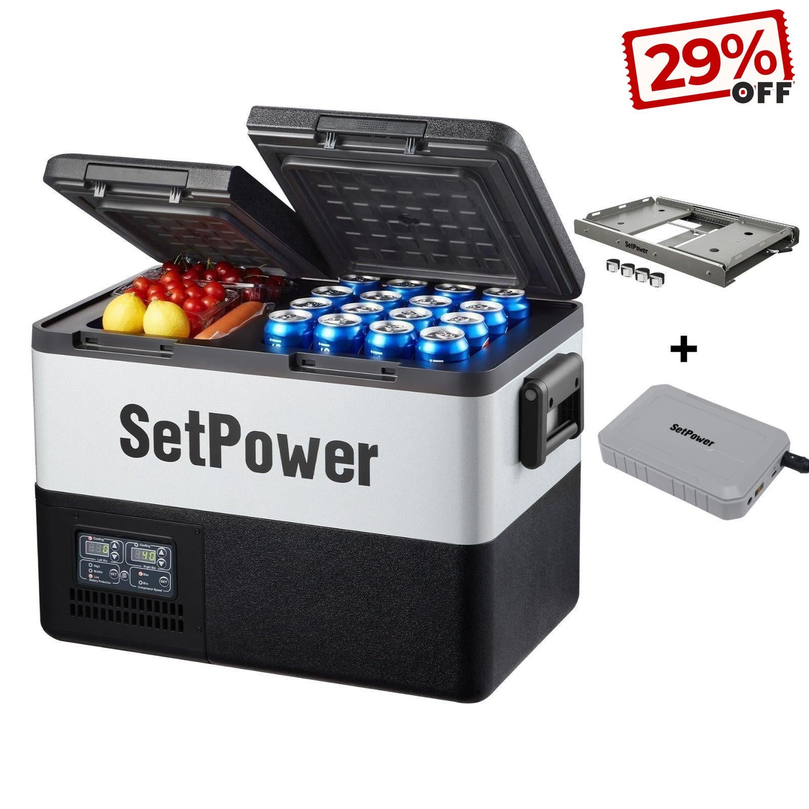 Setpower PT35 45 55 Car Refrigerator 12 Volt Freezer with Battery Slide Setpower