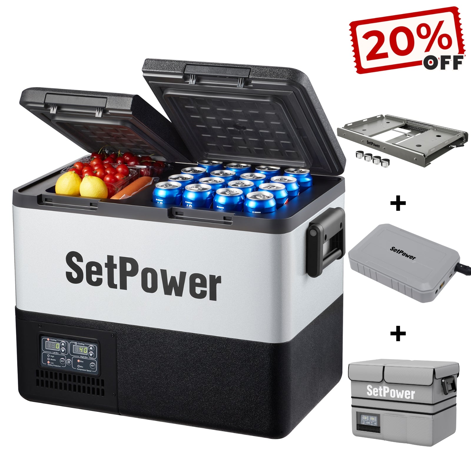Setpower PT35 45 Car Refrigerator 12V Fridge with Battery Slide Cover Setpower