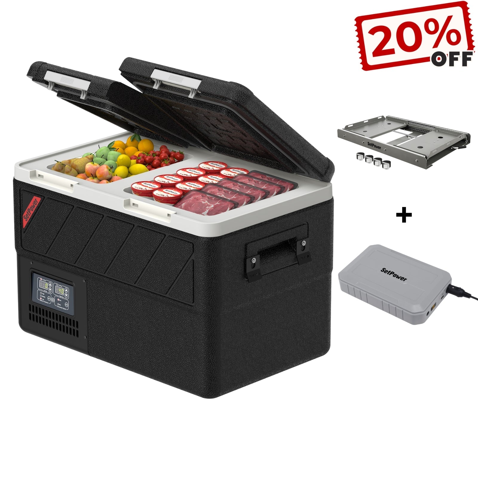 Setpower DT35 45 55 Car Refrigerator 12 Volt Freezer With Slide Batter