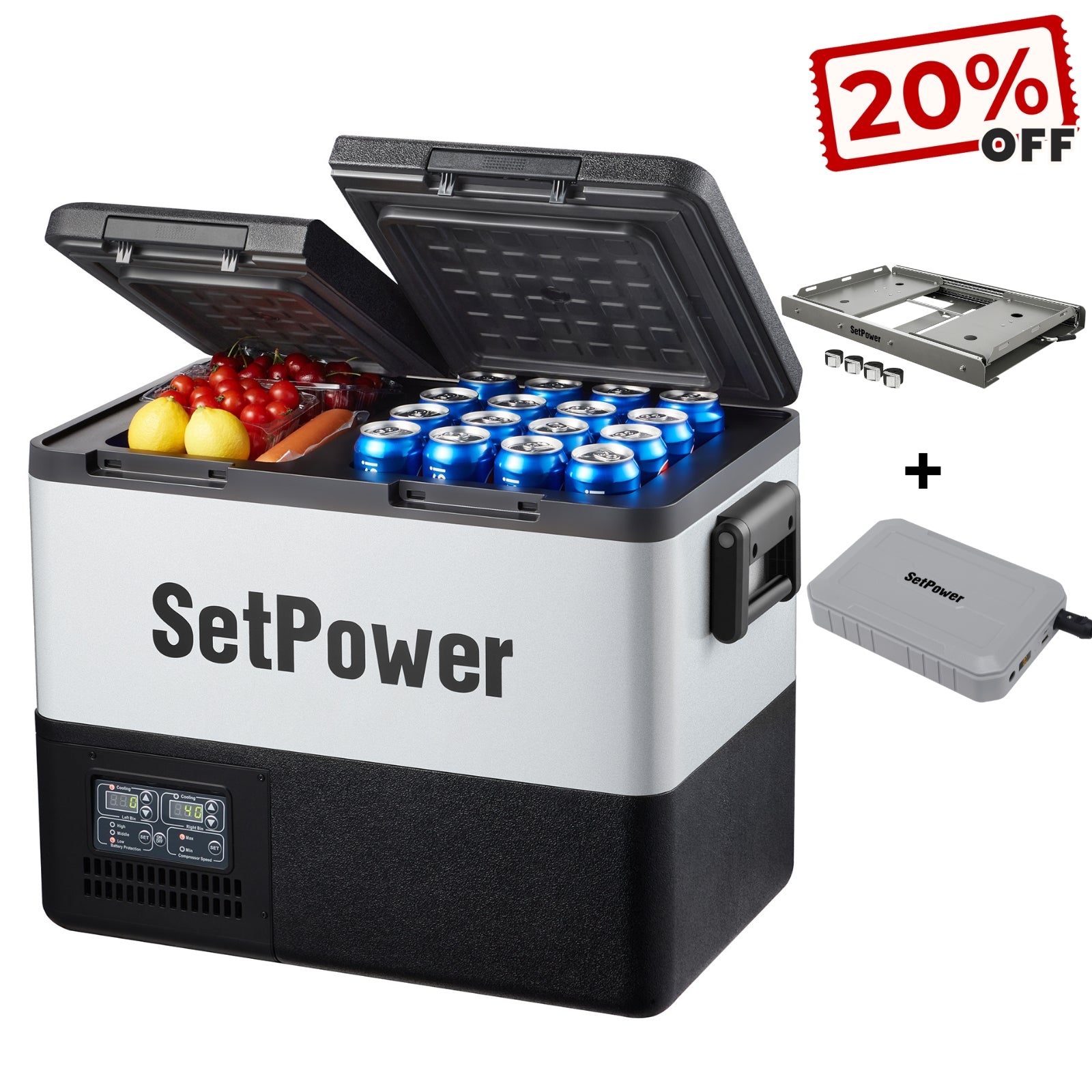 Setpower PT35 45 Car Refrigerator 12 Volt Freezer with Battery Slide Setpower