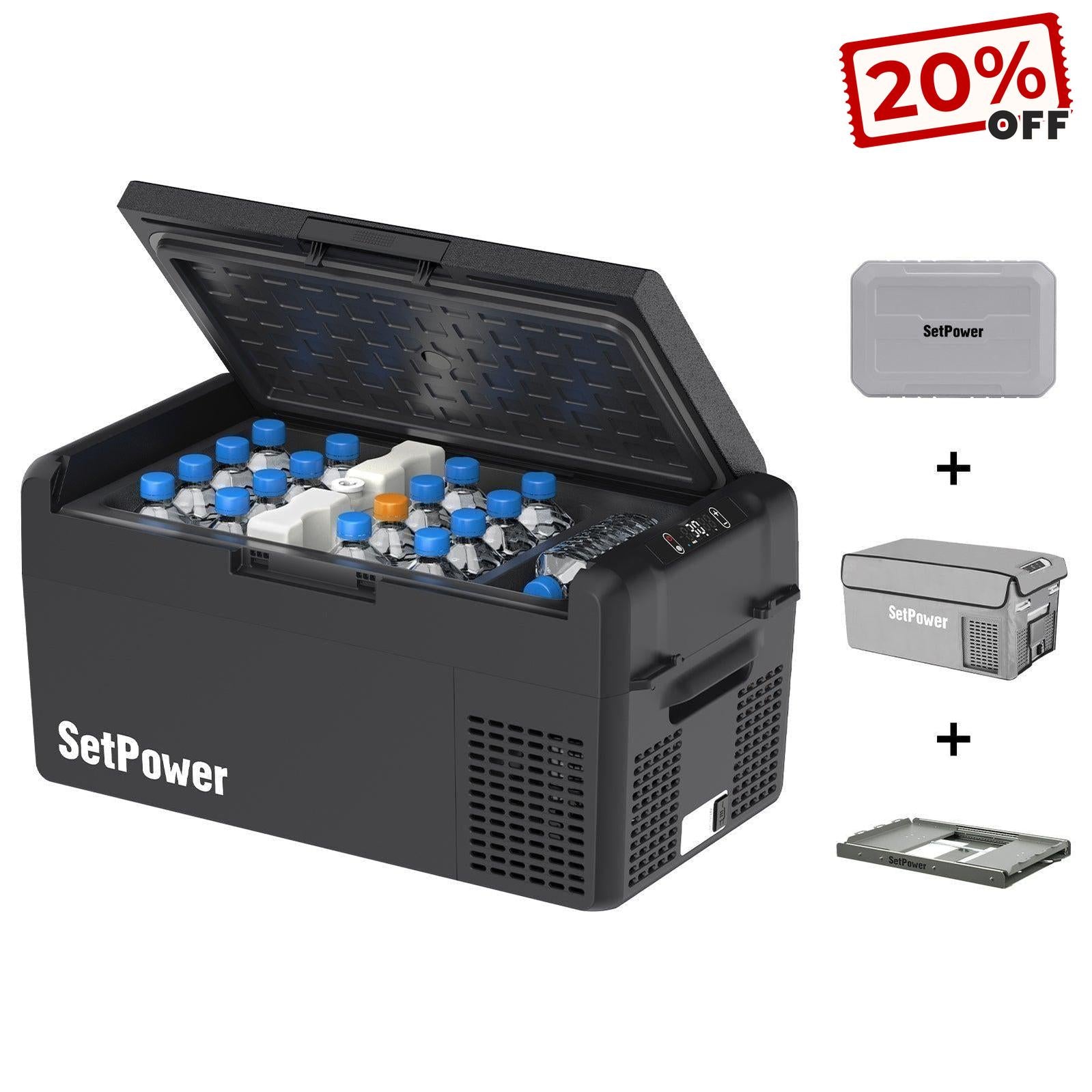 Setpower RF20 RF25 Electric Cooler 12V Fridge with Slide Cover Battery Setpower