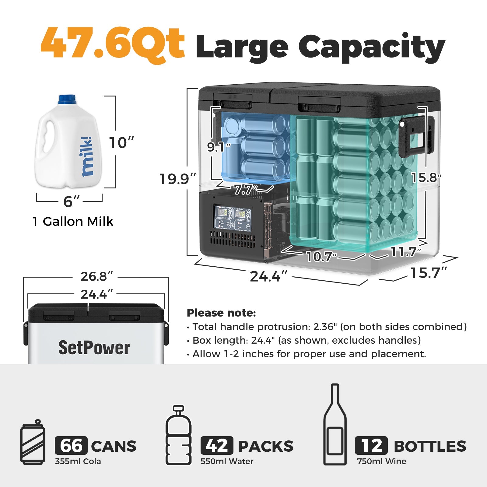 Setpower PT35 45 Car Refrigerator 12 Volt Freezer with Battery Slide Setpower