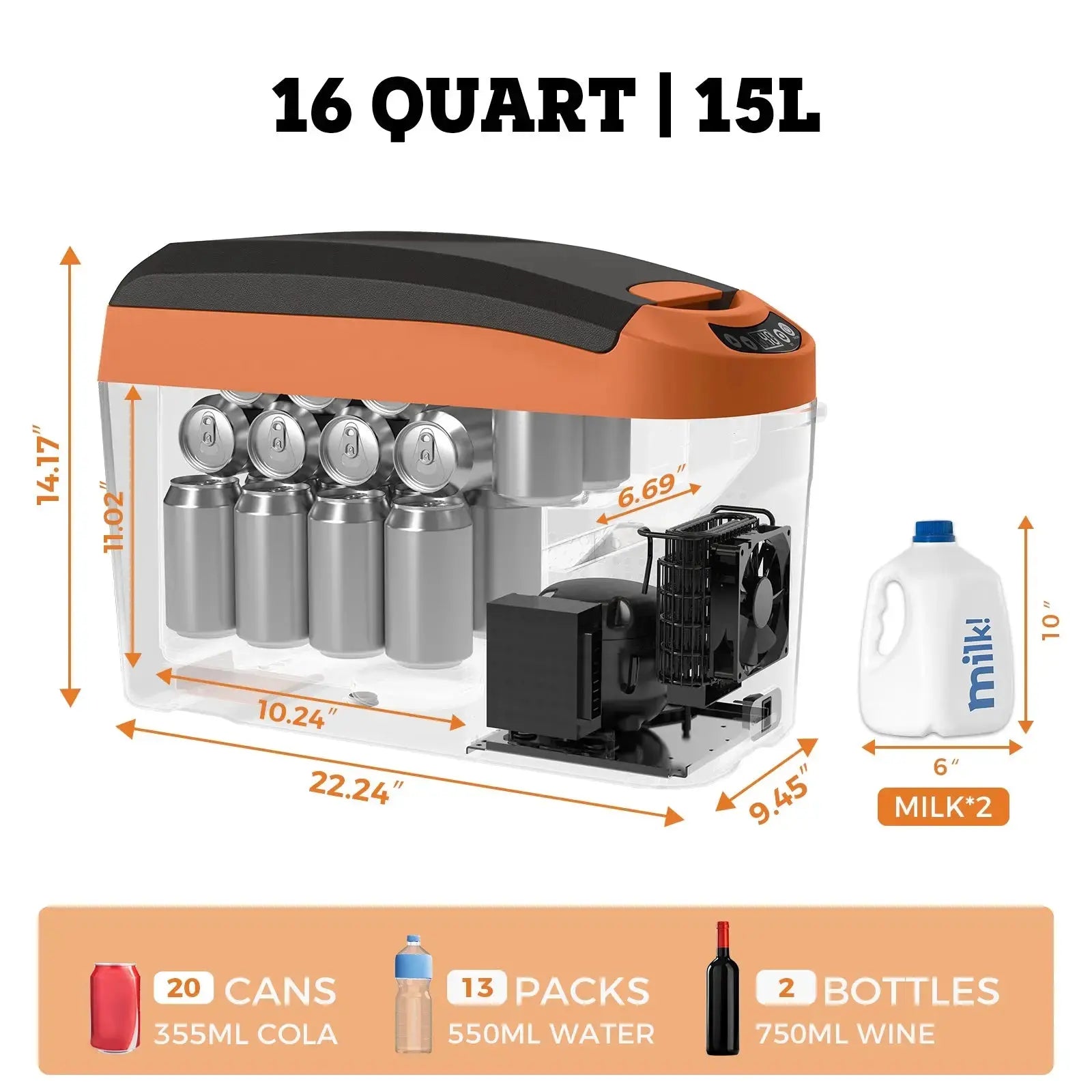 SetPower 16Qt Electric Cooler for Truck, Best Budget 12v Fridge, Armrest Design Car Fridge Freezer