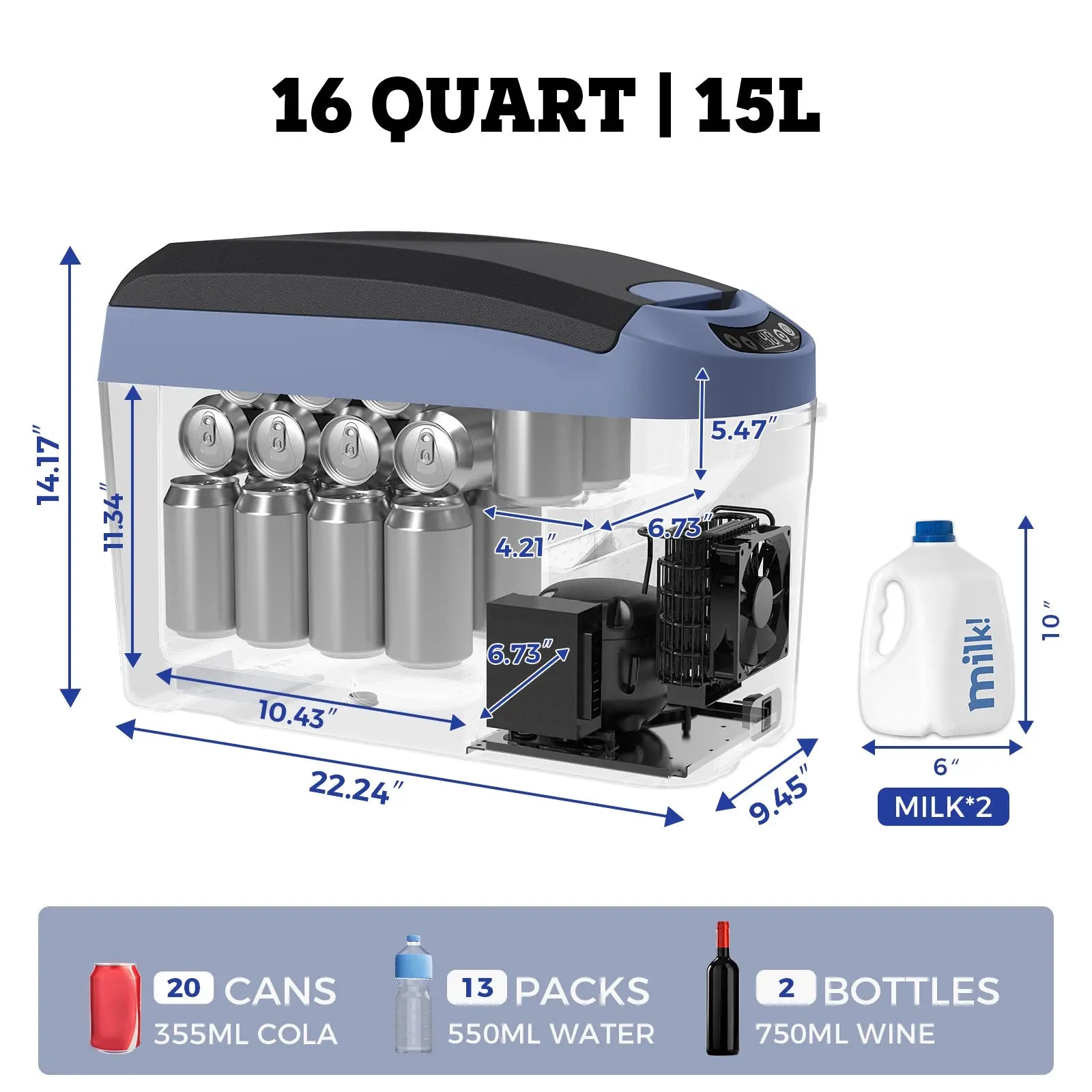 SetPower 16Qt Car Cooler for Truck, Best Budget 12v Fridge, Armrest Design Car Refrigerator Portable Refrigerators