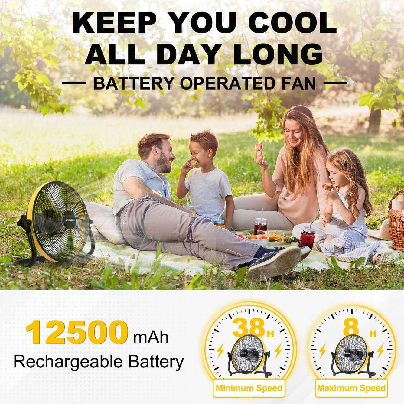 Smartele Portable Fan with 12500mAh Rechargeable Battery.