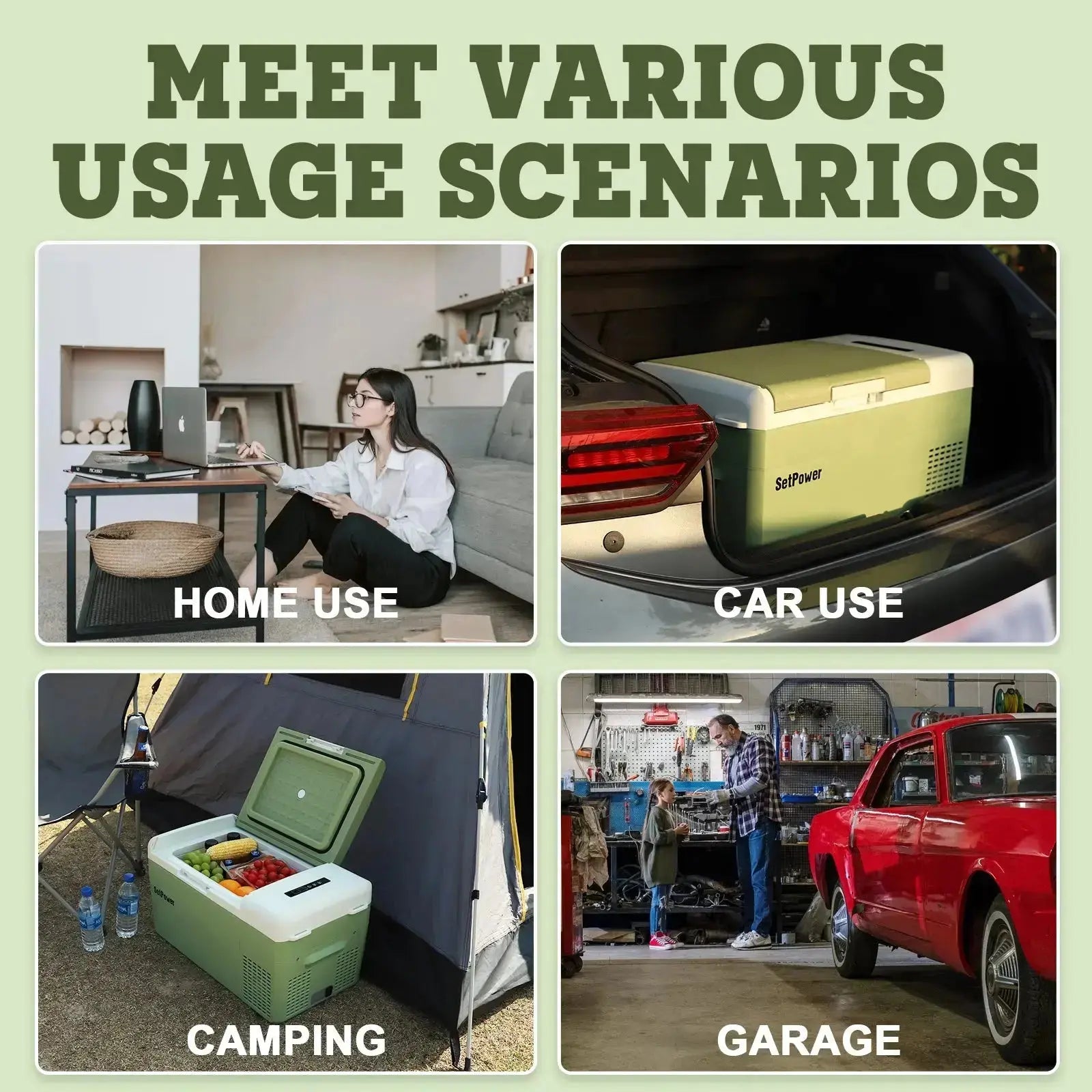 Small 12V Fridge Freezer Plug in Car Cooler Battery Powered Cooler | Setpower Fridge 15.8 Quart FC15 for Home, Camping, Garage or Car Use